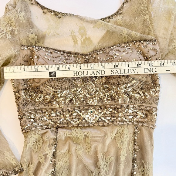 Sue Wong Gown NWT Embellished Long Sleeve Evening Dress Champagne Size 6 - Picture 9 of 11